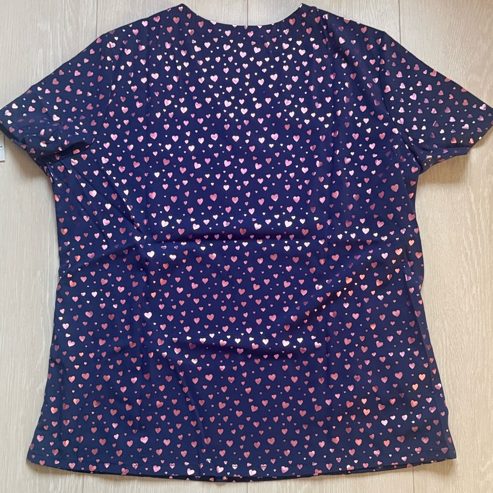 Uniform Advantage Scrub Top Navy with Pink Heart Design